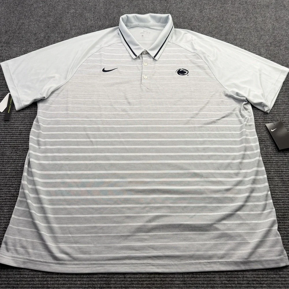 Nike Dri Fit Penn State PSU Nittany Lions Polo Shirt Men's 3XL Gray Striped Logo